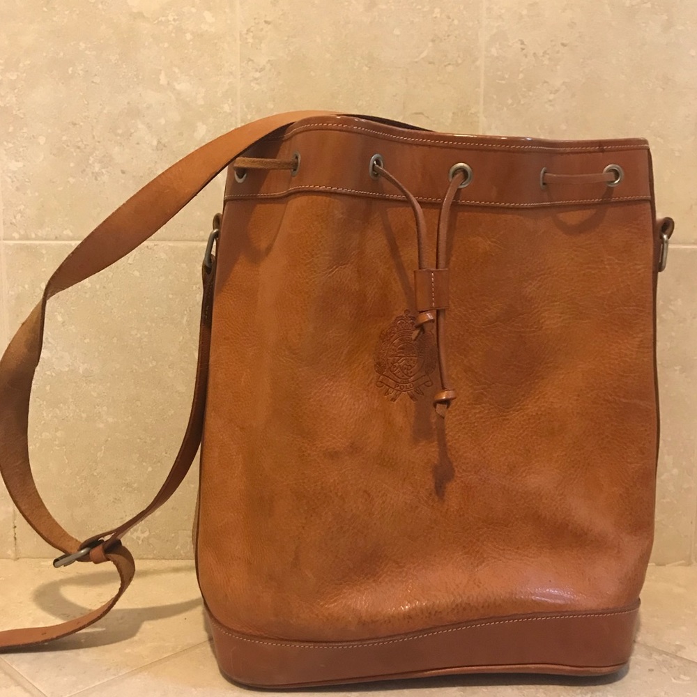 Ralph Lauren Tan Grainy Leather Bucket Shape Bag